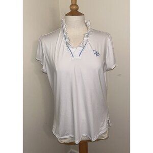 ahead Disney Short Sleeve Ruffle Polo Golf Shirt White Blue Embroidered D Size L